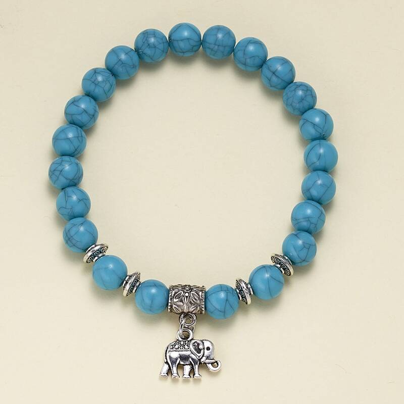 

1pc Elephant Charm Beaded Bracelet, Multicolor