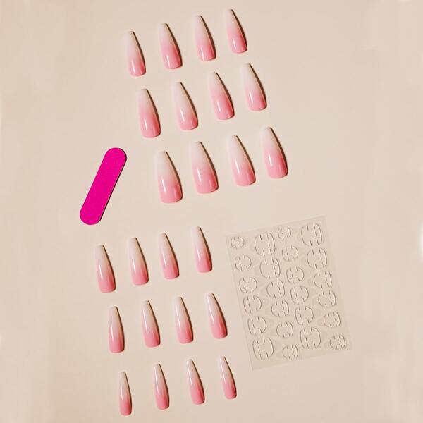 

24pcs Fake Nail & 1sheet Tape & 1pc Nail File, Multicolor