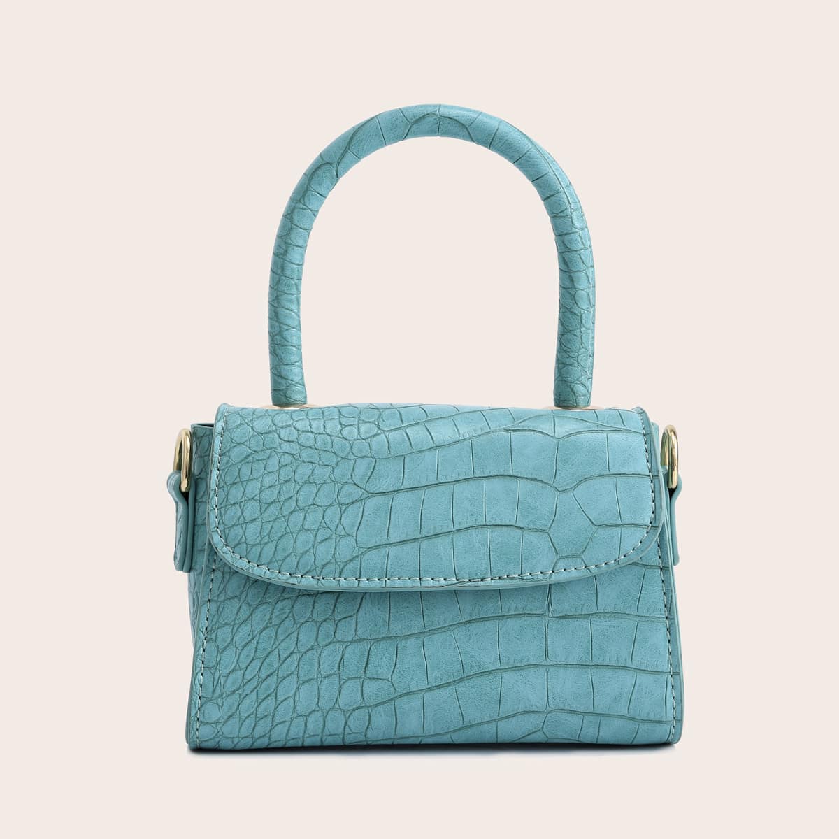 

Croc Embossed Top Handle Satchel Bag, Blue