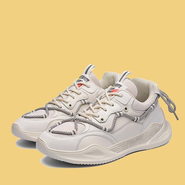 

Men Lace-up Front Wide Fit Sneakers, Beige