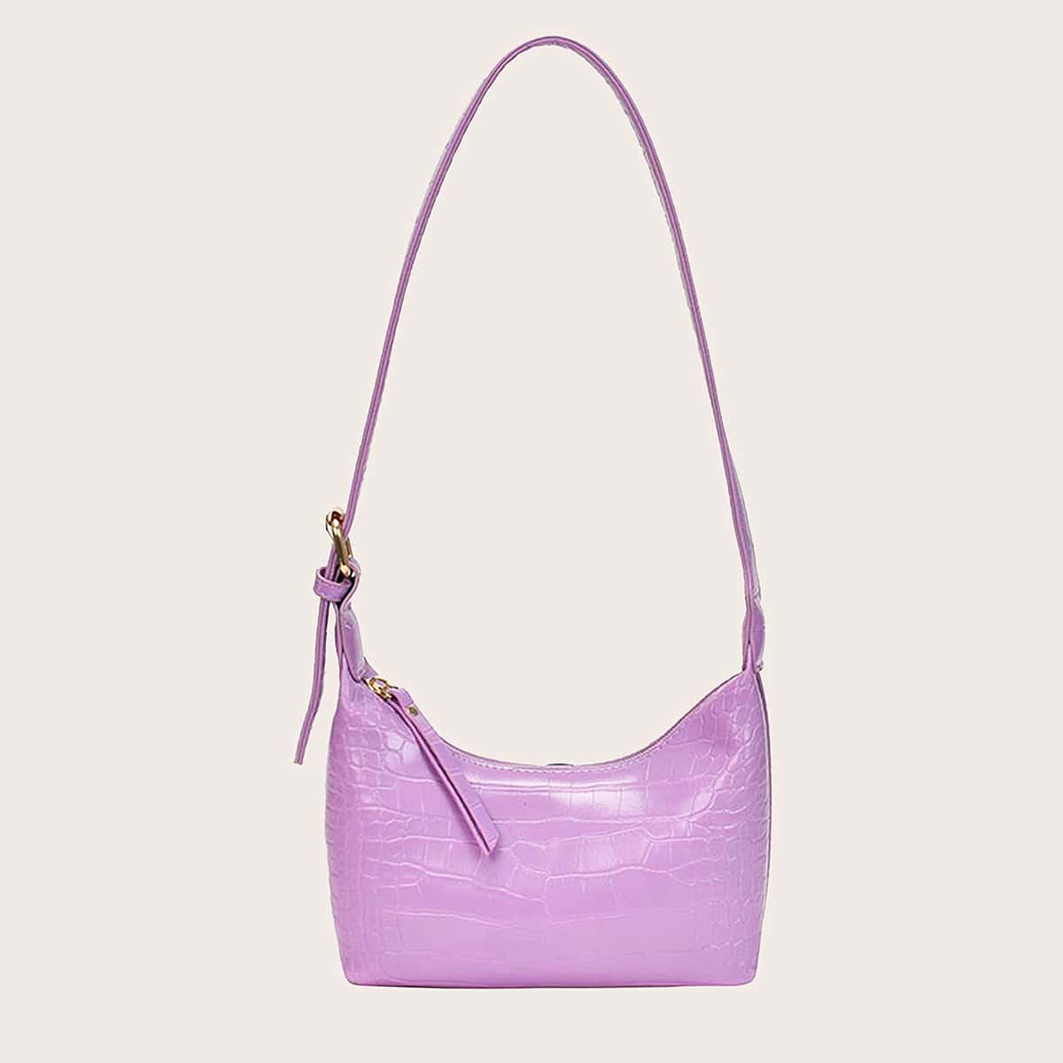 

Croc Embossed Baguette Bag, Purple