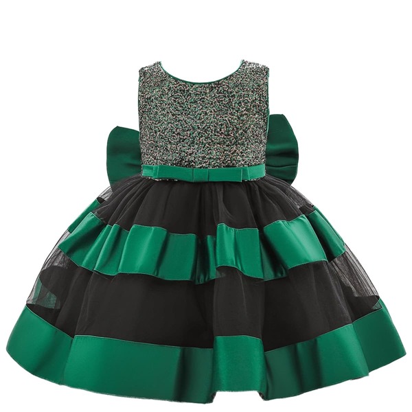 

Baby Girl Color Block Big Bow Back Contrast Sequin Gown Dress, Multicolor