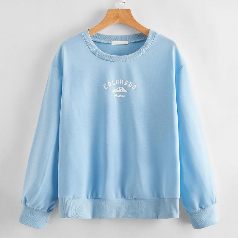 

Letter Graphic Drop Shoulder Sweatshirt, Baby blue
