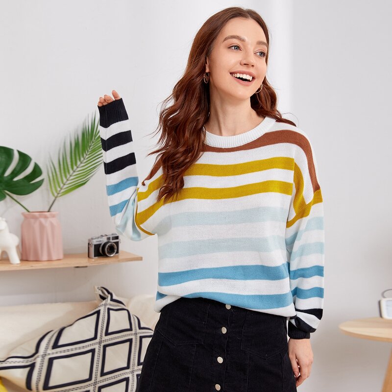 

Striped Drop Shoulder Oversized Sweater, Multicolor