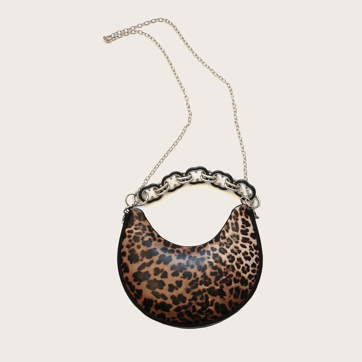 

Leopard Satchel Bag With Chain Handle, Multicolor