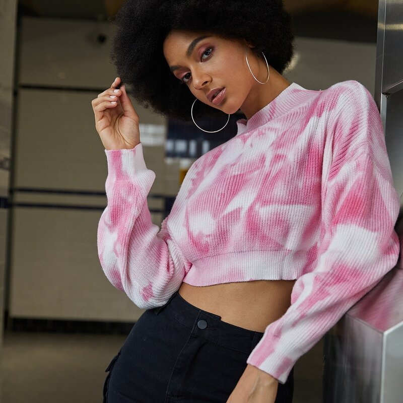 

Tie Dye Drop Shoulder Drop Sweater, Coral pink