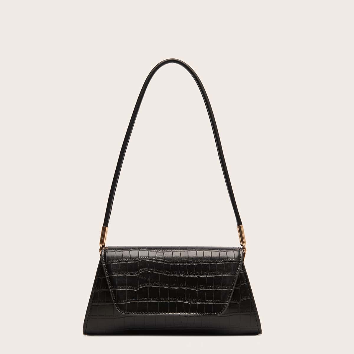 

Crocodile Shoulder Bag, Black