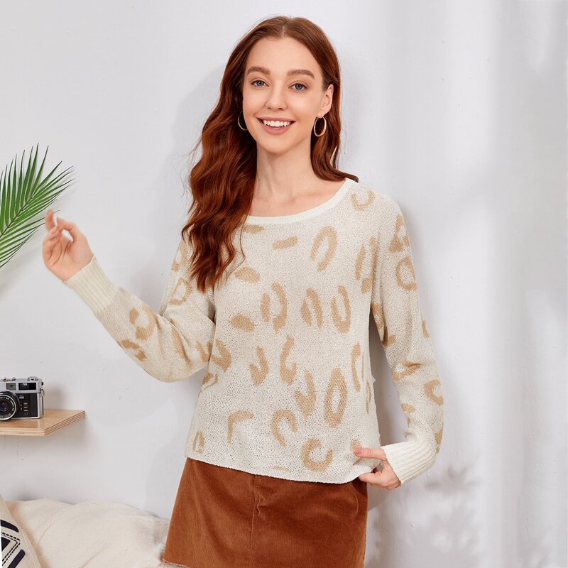 

All Over Pattern Knit Sweater, Beige