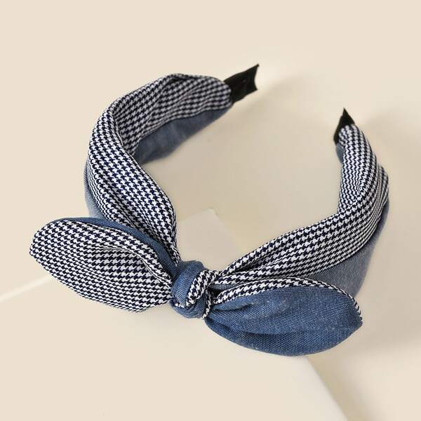 

Houndstooth Print Bow Knot Hair Hoop, Blue