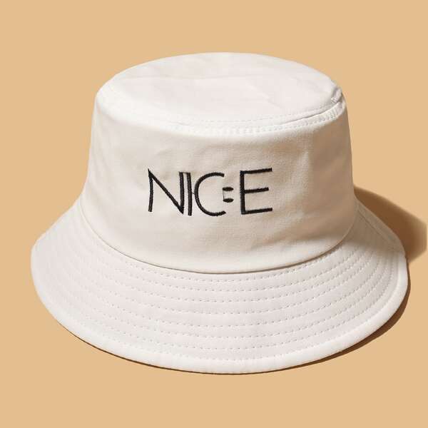 

Letter Embroidery Bucket Hat, White