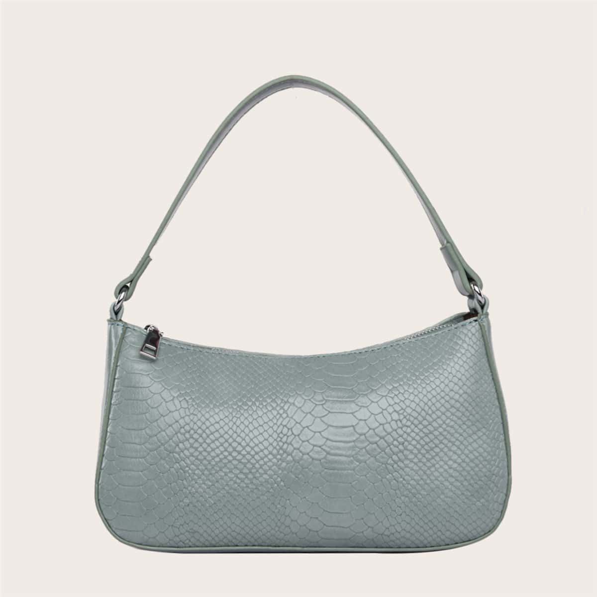 

Snakeskin Print Baguette Bag, Green