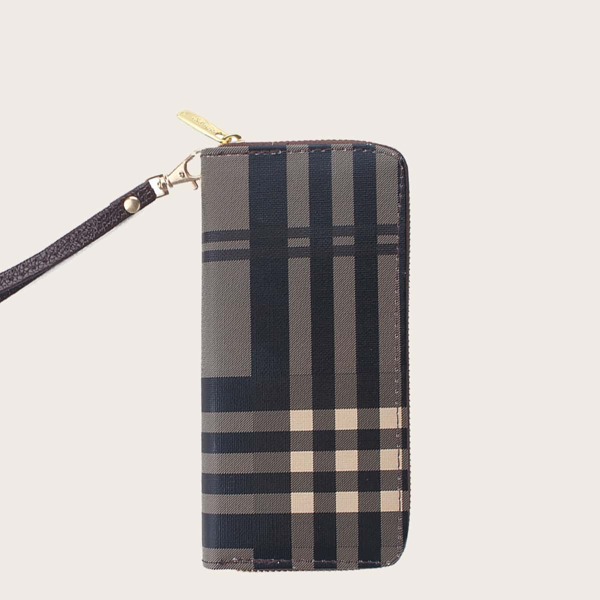 

Men Plaid Pattern Zip Around Wallet, Multicolor