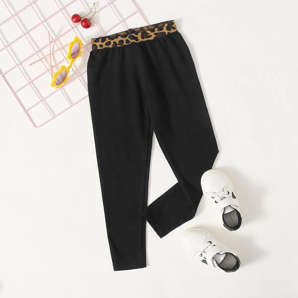

Toddler Girls Contrast Cheetah Leggings, Black