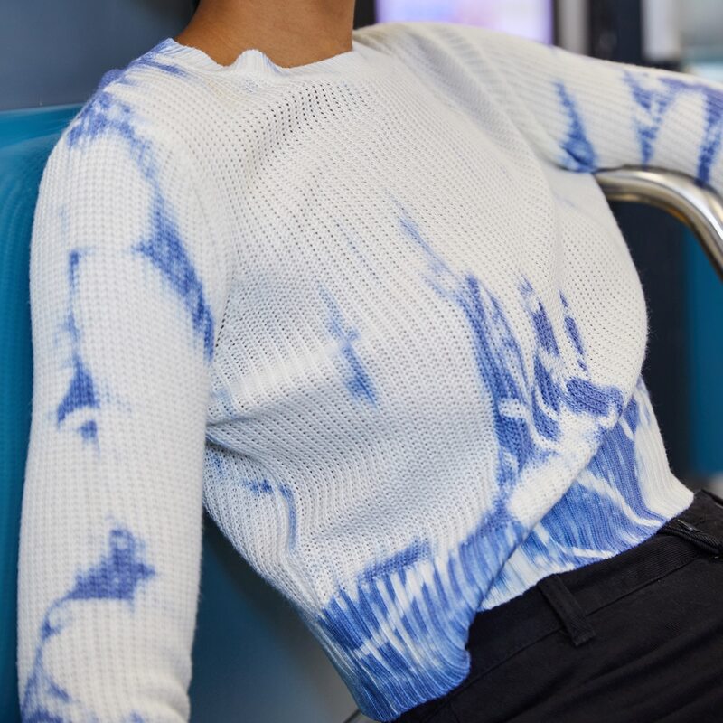 

Tie Dye Crop Sweater, Blue and white
