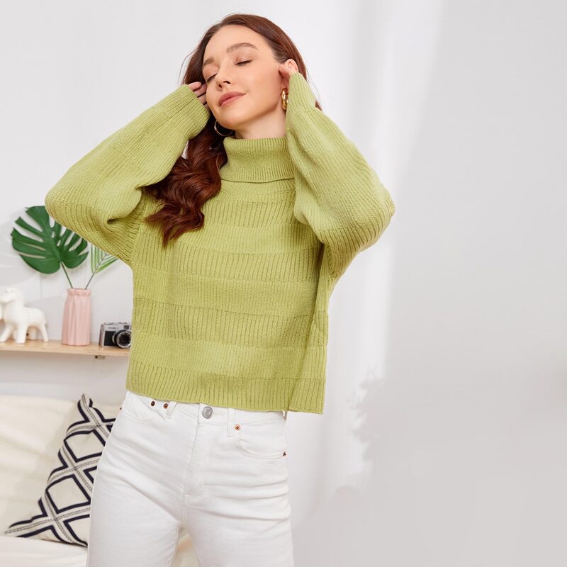 

Rolled Neck Drop Shoulder Sweater, Olive green