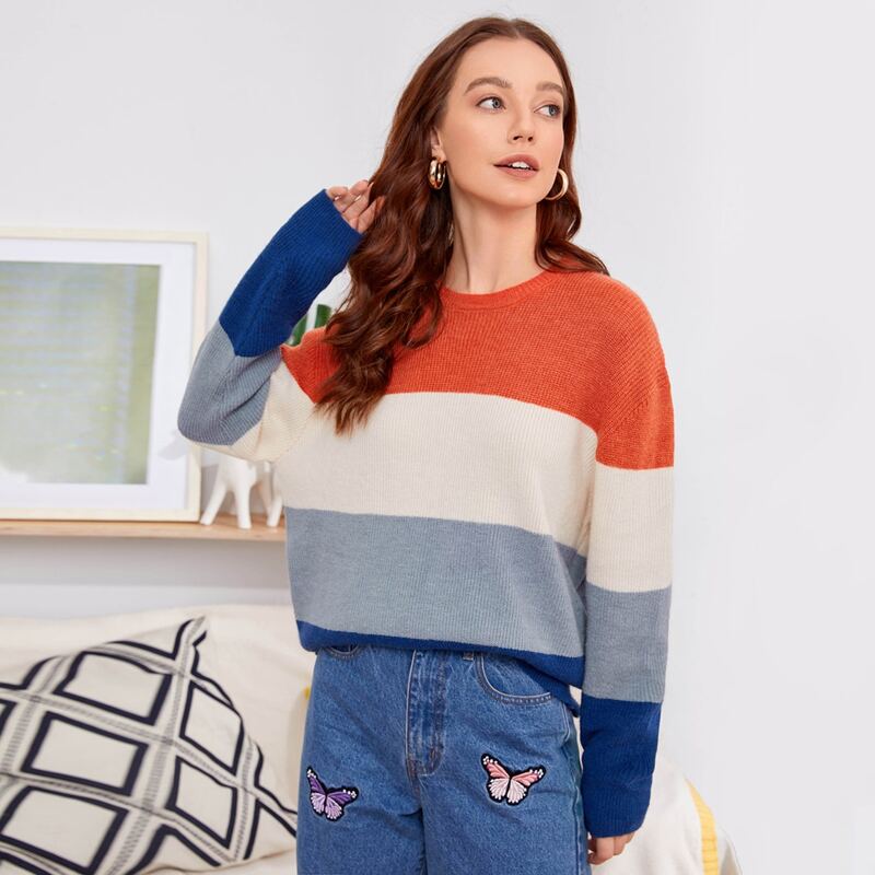 

Drop Shoulder Colorblock Sweater, Multicolor
