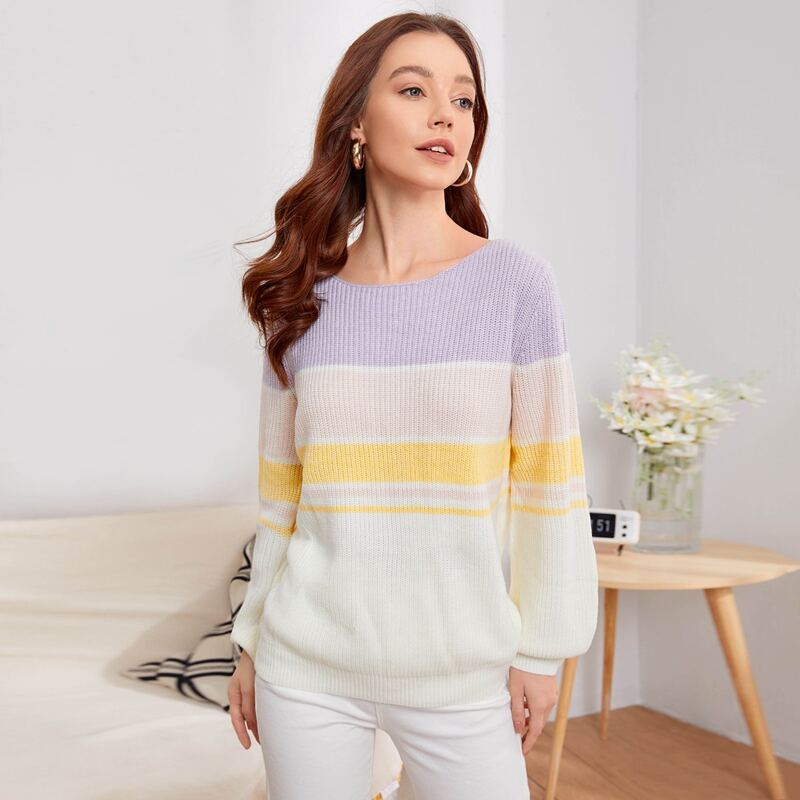 

Color Block Lantern Sleeve Sweater, Multicolor