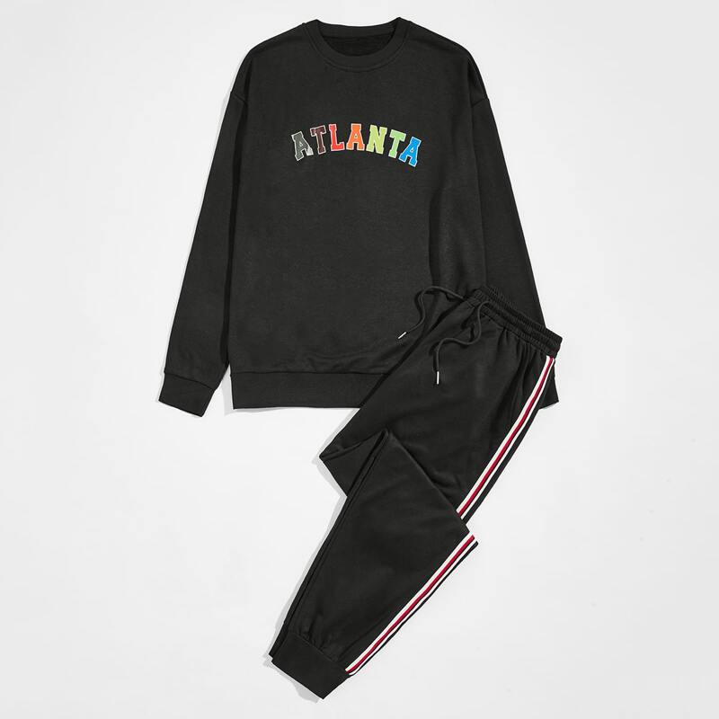 

Guys Letter Graphic Sweatshirt & Drawstring Pants, Black