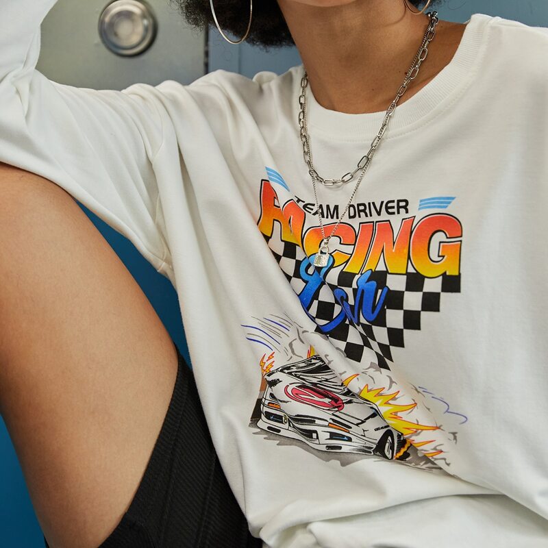 

Drop Shoulder Letter Graphic Pullover, White