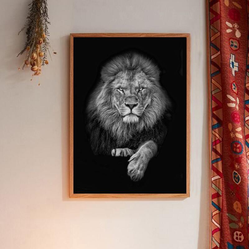 

Lion Print Wall Painting Without Frame, Black
