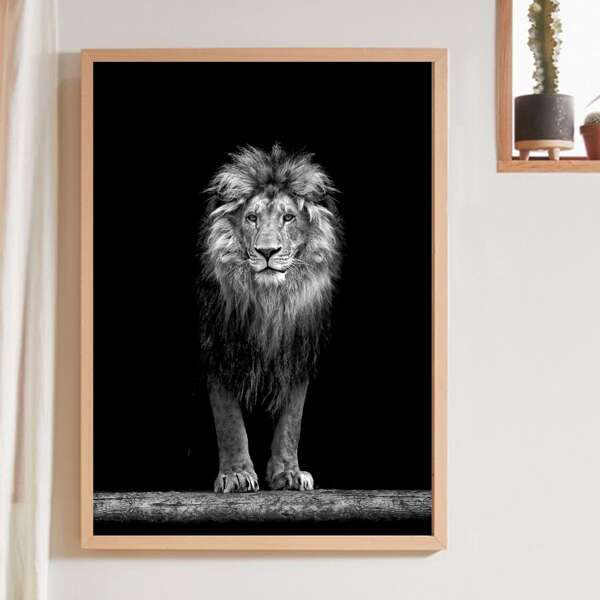 

Lion Print Wall Painting Without Frame, Black
