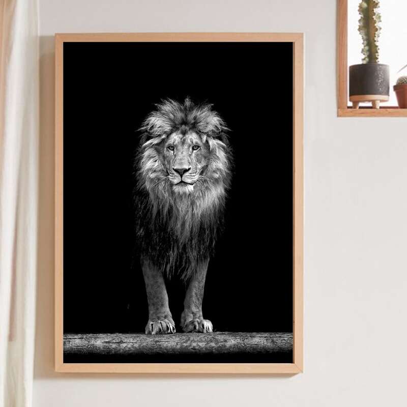 

Lion Print Wall Painting Without Frame, Black