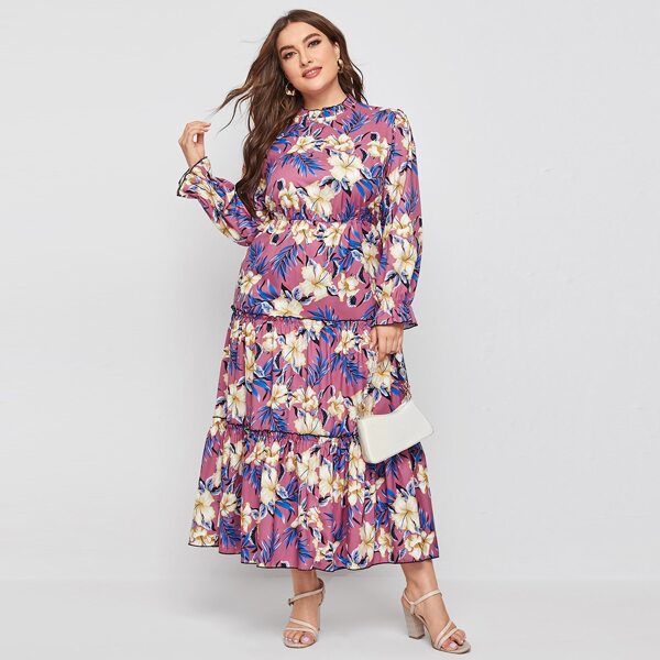 

Plus Allover Floral Ruffle Hem Dress, Multicolor