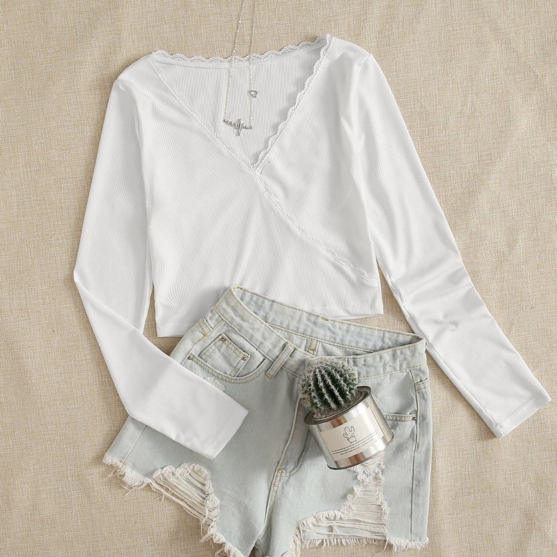 

Lace Trim Tee, White