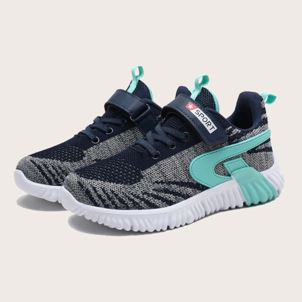 

Boys Colorblock Velcro Strap Knit Sneakers, Blue