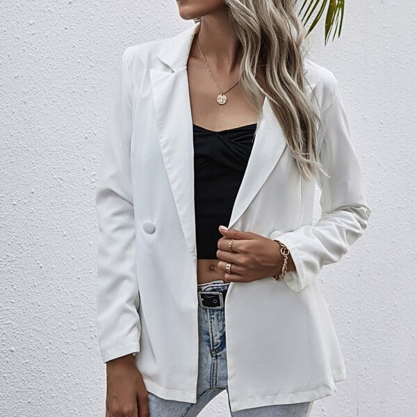 

Lapel Collar Double Button Blazer, White