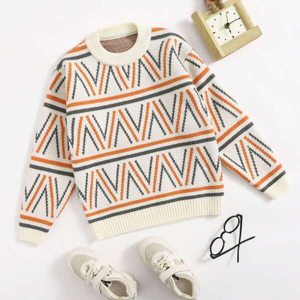 

Boys Chevron And Striped Sweater, Multicolor
