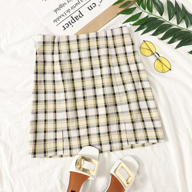 

Split Hem Plaid Skirt, Multicolor