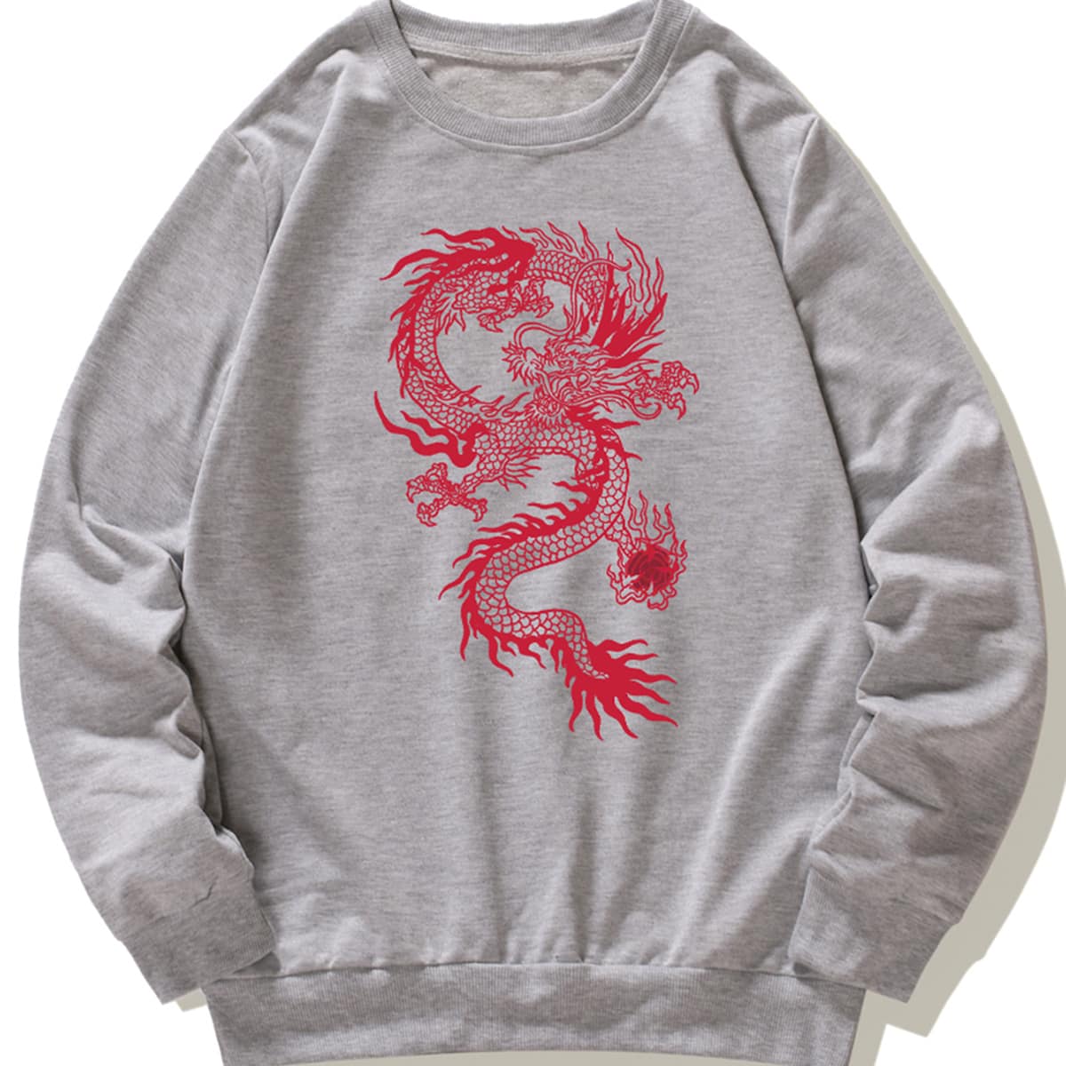 

Men Chinese Dragon Print Sweatshirt, Grey