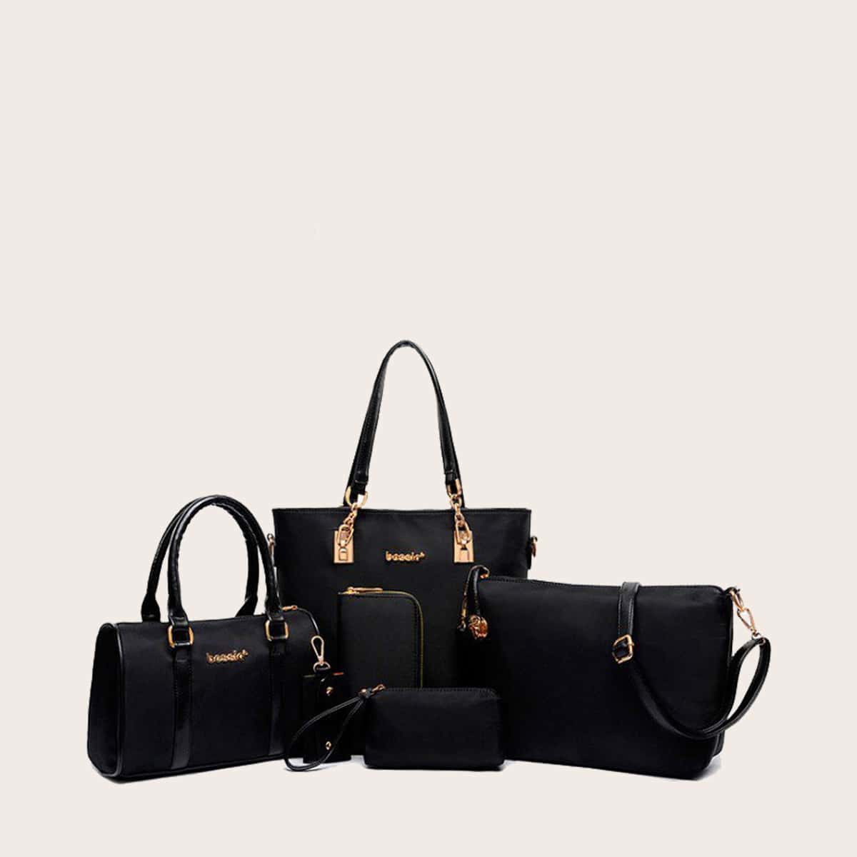 

6pcs Metal Letter Decor Tote Bag Set, Black