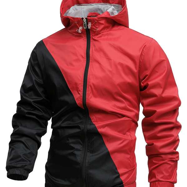 

Men Two Tone Zip Up Sports Windbreaker Jacket, Multicolor