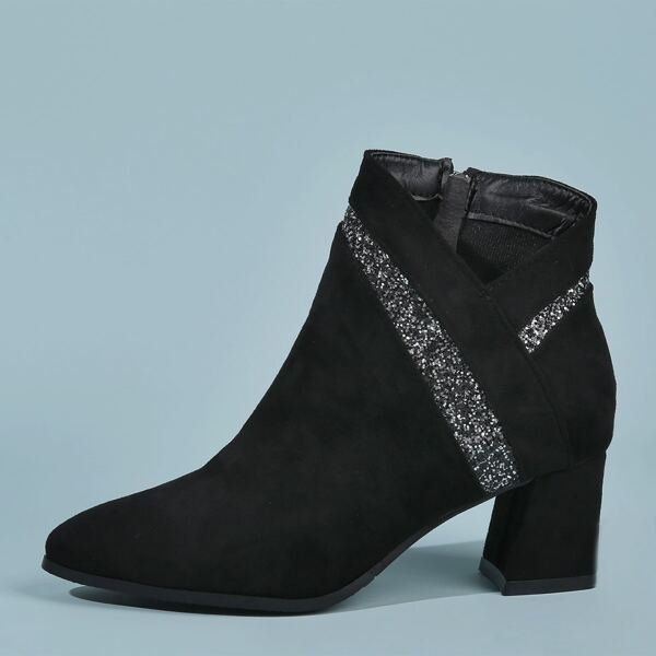 

Glitter Side Zip Chunky Boots, Black