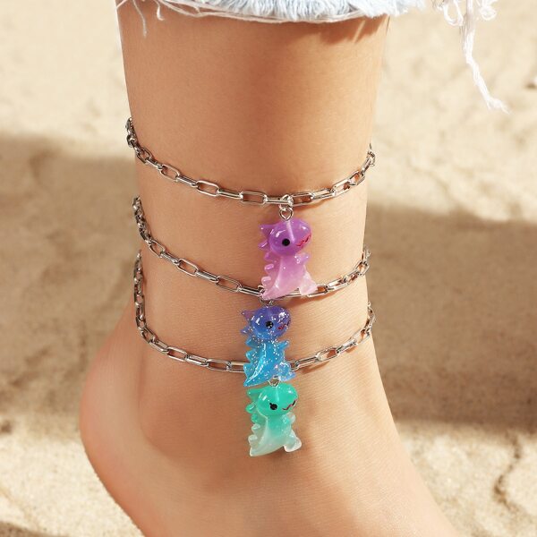 

3pcs Toddler Girls Dinosaur Charm Anklet, Multicolor