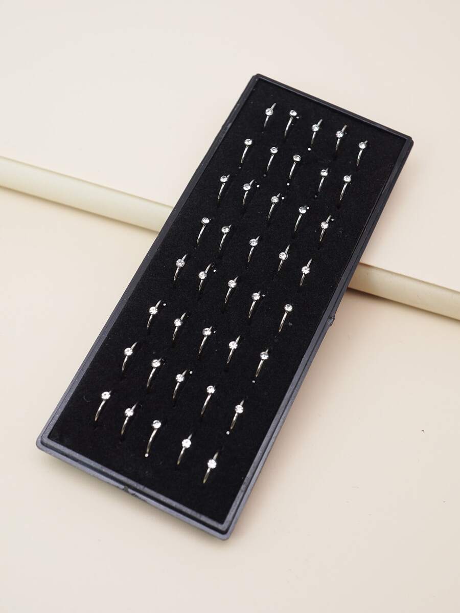 40 Pieces Rhinestone Stainless Steel Nose Ring Basic Style For Daily Wear - Silver - View 1