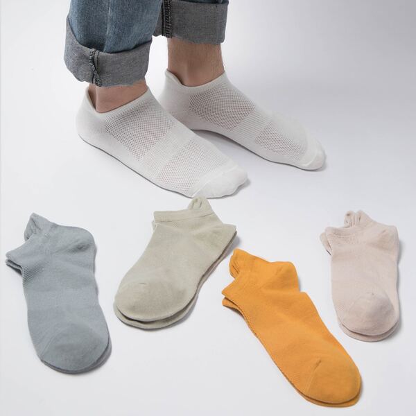 

5pairs Men Plain Ankle Socks, Multicolor
