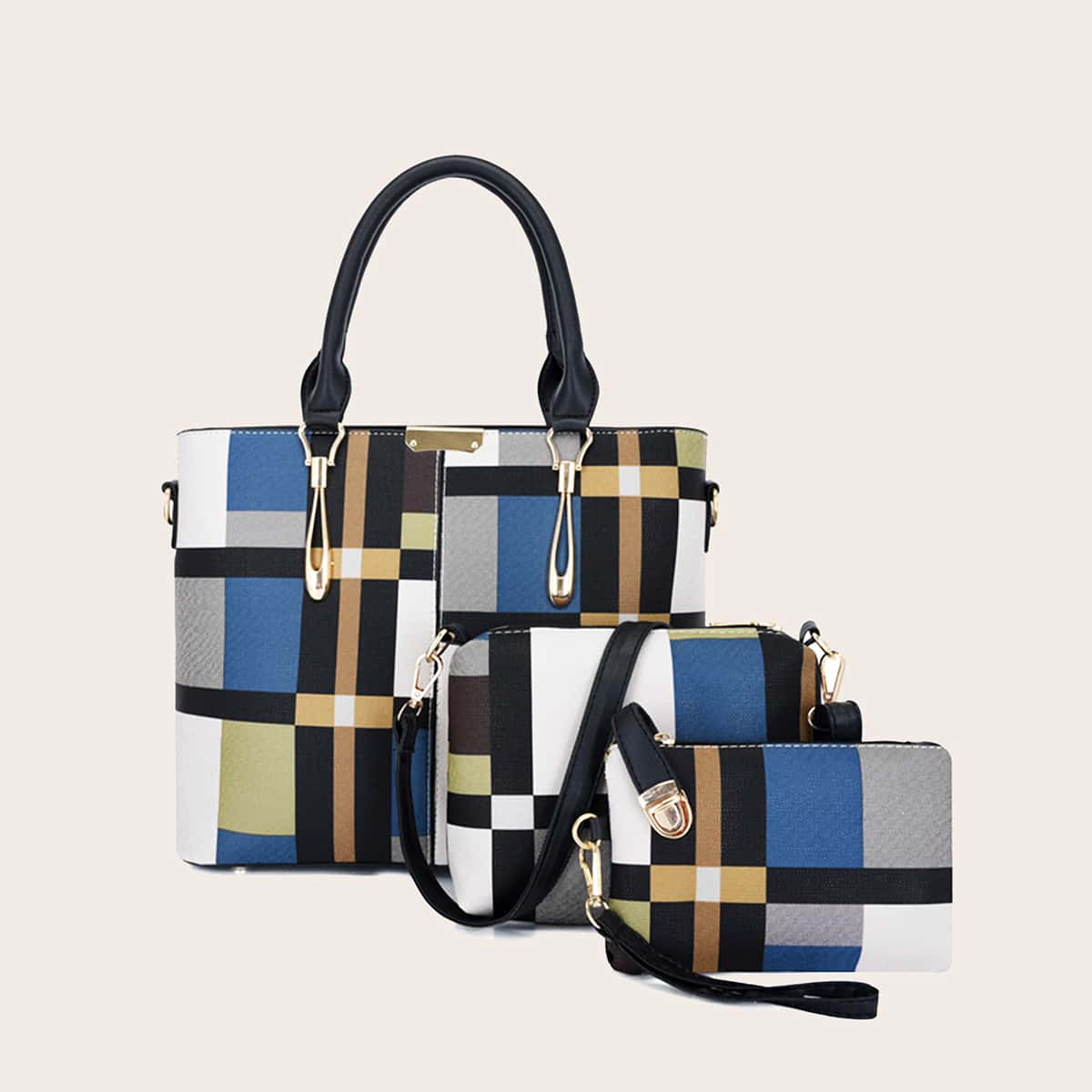 

3pcs Color Block Satchel Bag Set, Multicolor