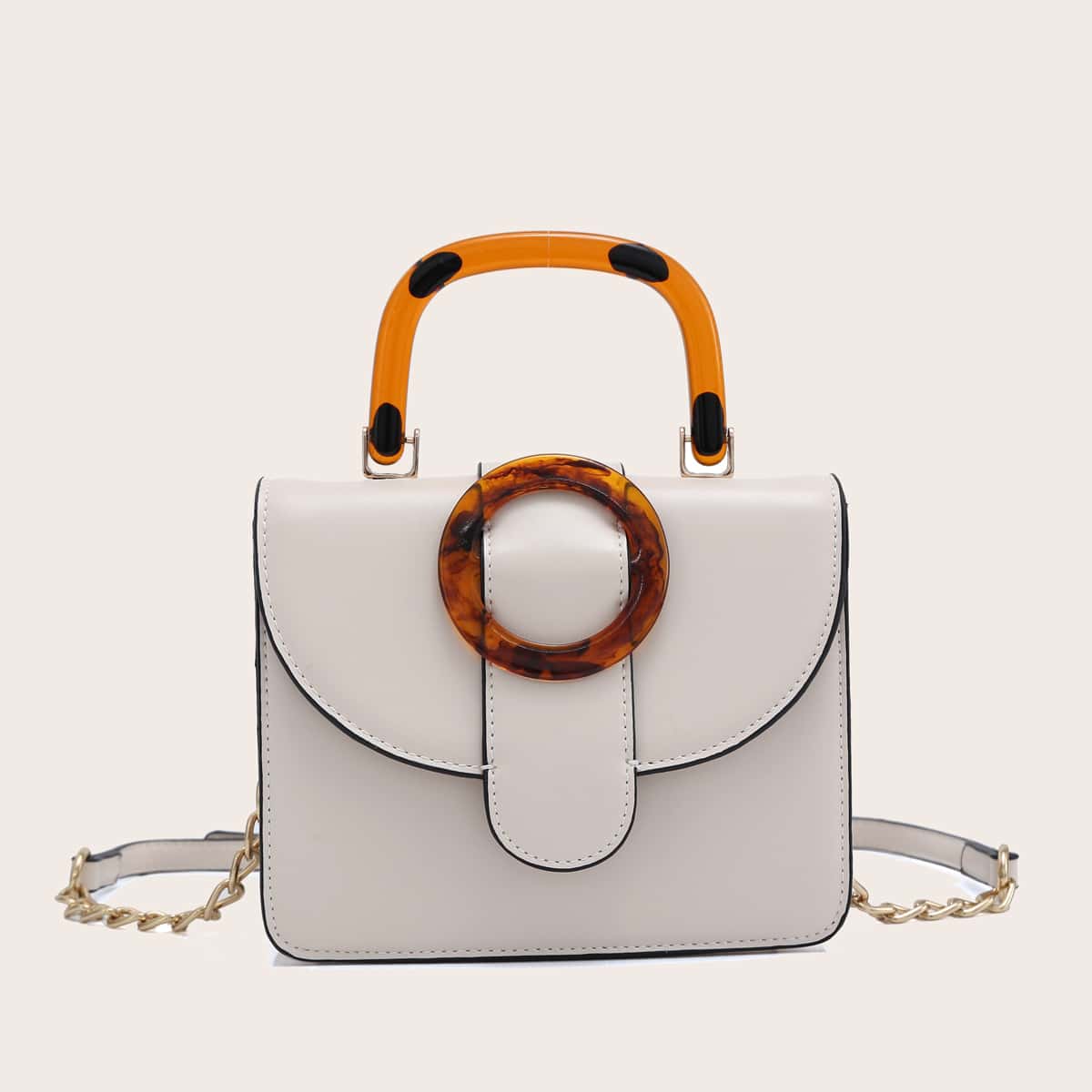 

Flap Chain Satchel Bag, Beige