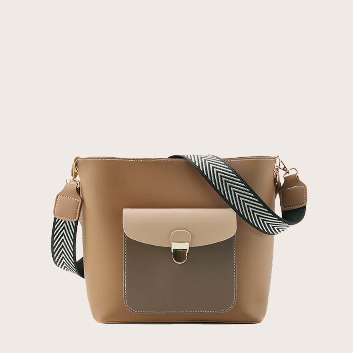 

Color Block Bucket Bag, Khaki