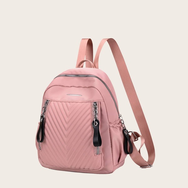 

Double Zip Front Chevron Backpack, Pink