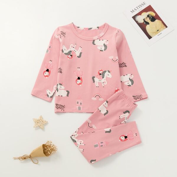 

Toddler Girls Letter & Cartoon Graphic PJ Set, Pink pastel