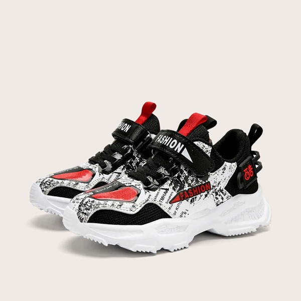 

Boys Letter Graphic Velcro Strap Sneakers, Black