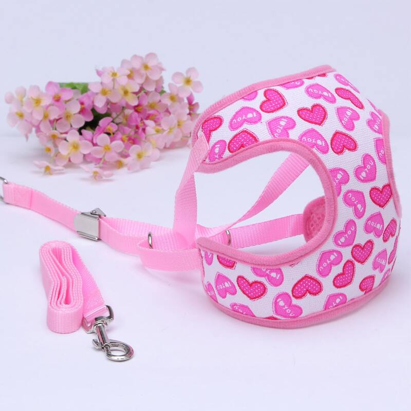 

1pc Heart Print Dog Harness & 1pc Dog Leash, Pink