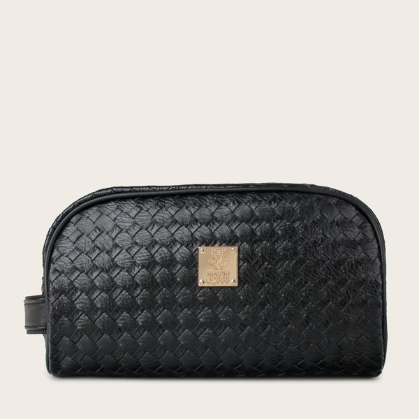 

Metal Decor Braided Clutch Bag, Black