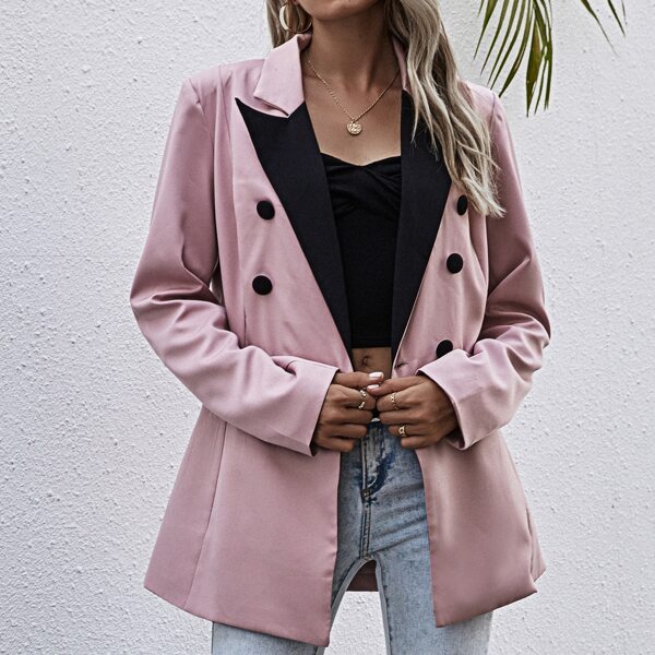 

Lapel Neck Double Breasted Blazer, Baby pink