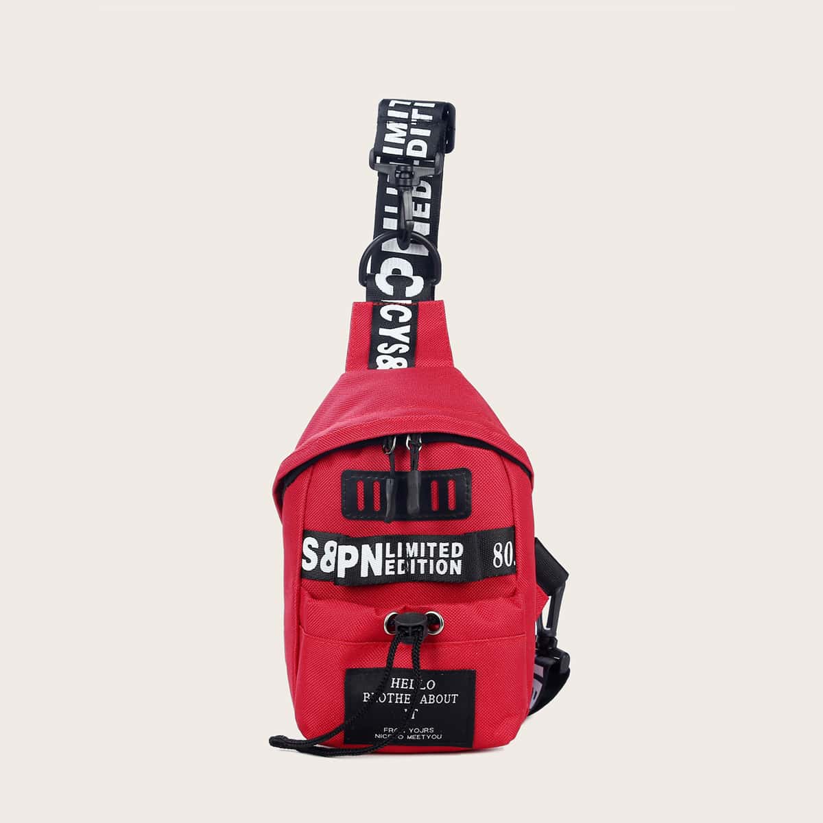 

Letter Graphic Sling Bag With Drawstring, Red