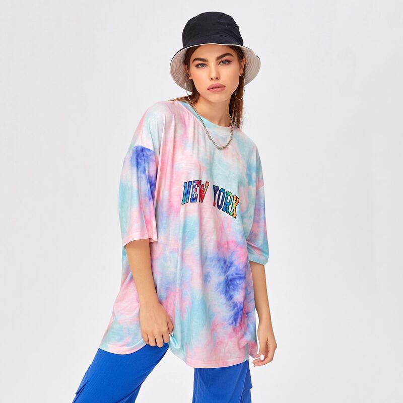 

Letter Graphic Tie Dye Oversized Tee, Multicolor